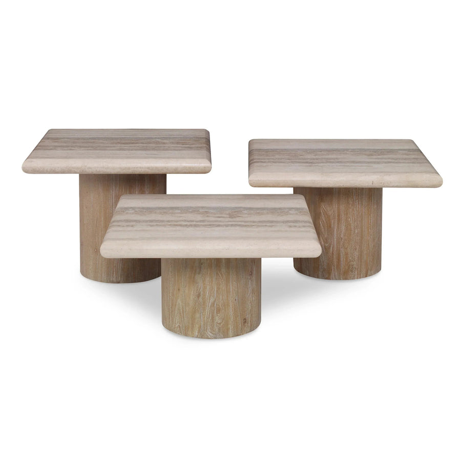 SwayLiving Petros Travertine Table - Set of 3 ACCENT TABLES