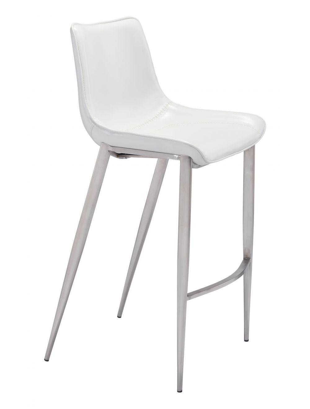SwayLiving Magnus Bar Chair (Set of 2) White & Silver BAR STOOLS + COUNTER STOOLS