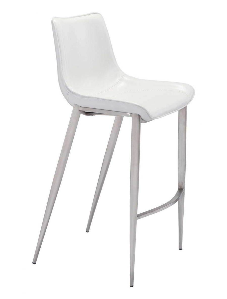 SwayLiving Magnus Bar Chair (Set of 2) White & Silver BAR STOOLS + COUNTER STOOLS
