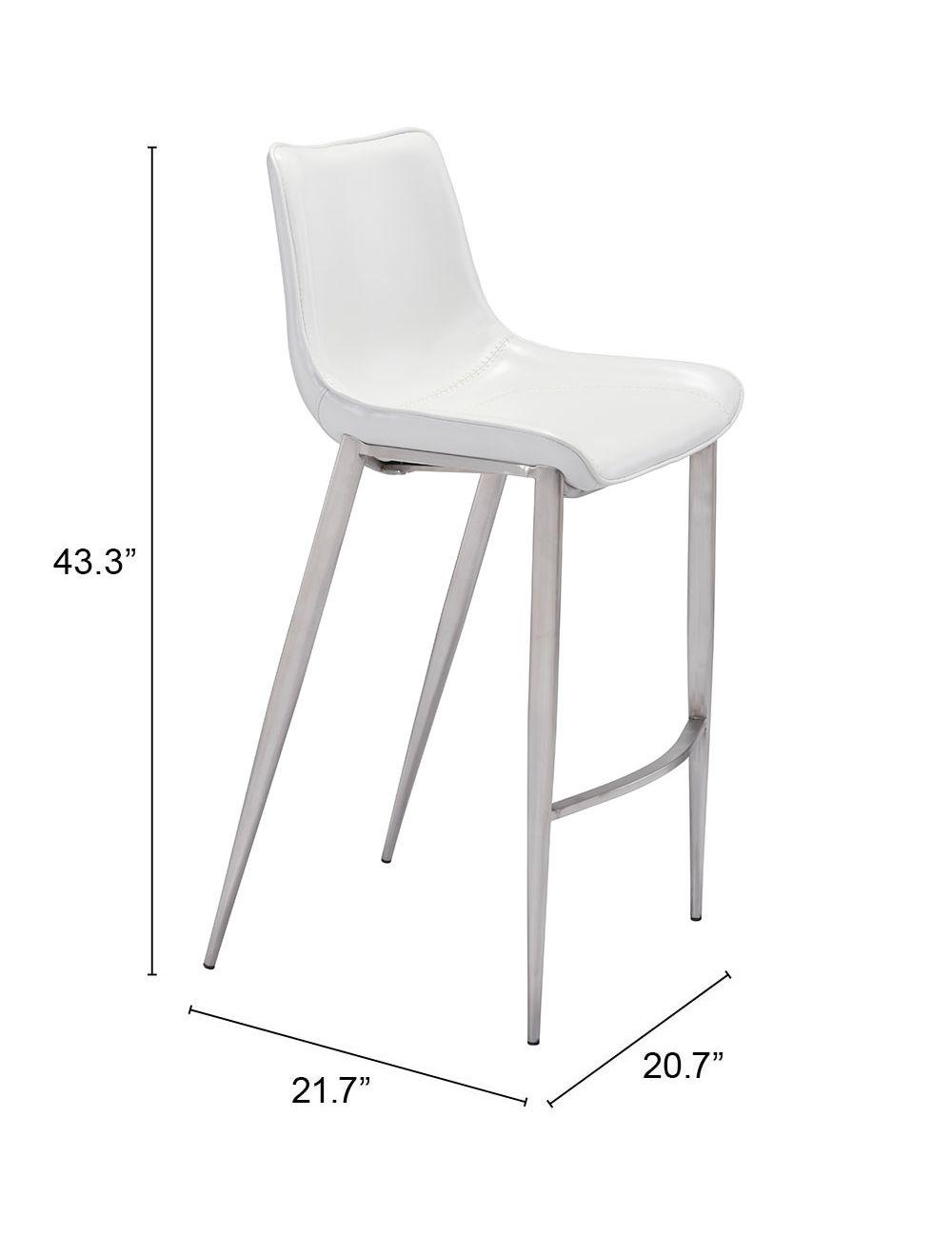 SwayLiving Magnus Bar Chair (Set of 2) White & Silver BAR STOOLS + COUNTER STOOLS