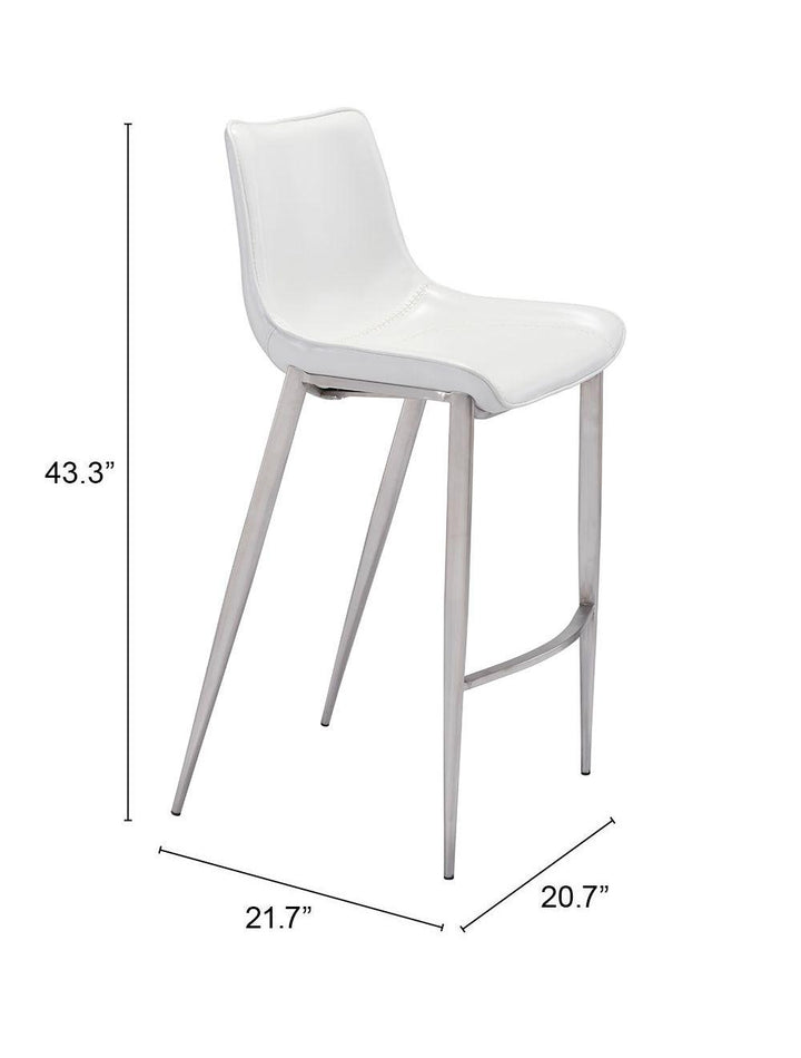 SwayLiving Magnus Bar Chair (Set of 2) White & Silver BAR STOOLS + COUNTER STOOLS