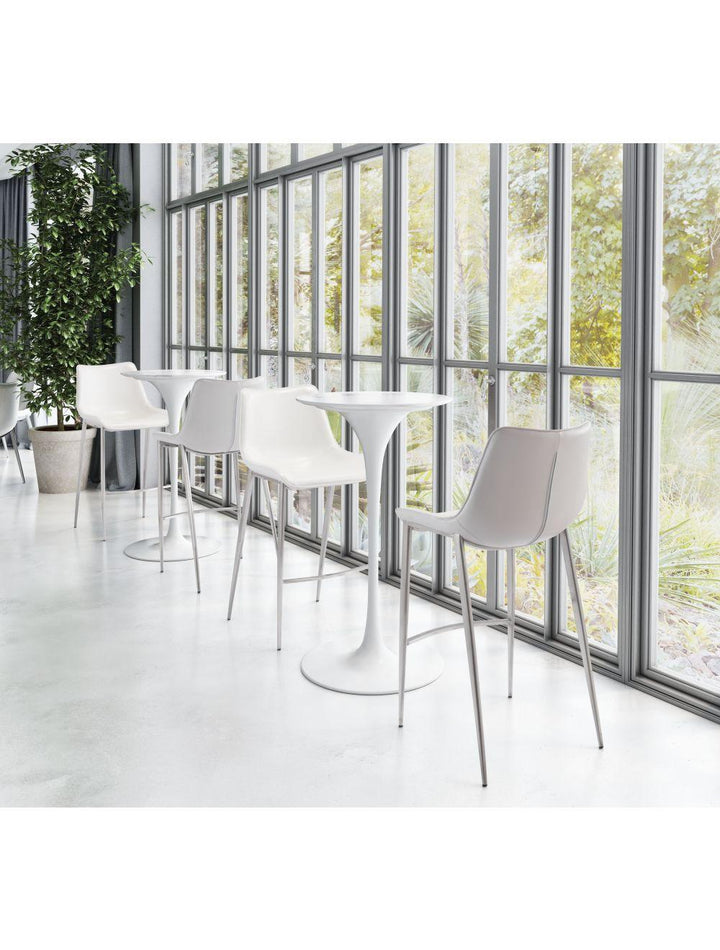 SwayLiving Magnus Bar Chair (Set of 2) White & Silver BAR STOOLS + COUNTER STOOLS