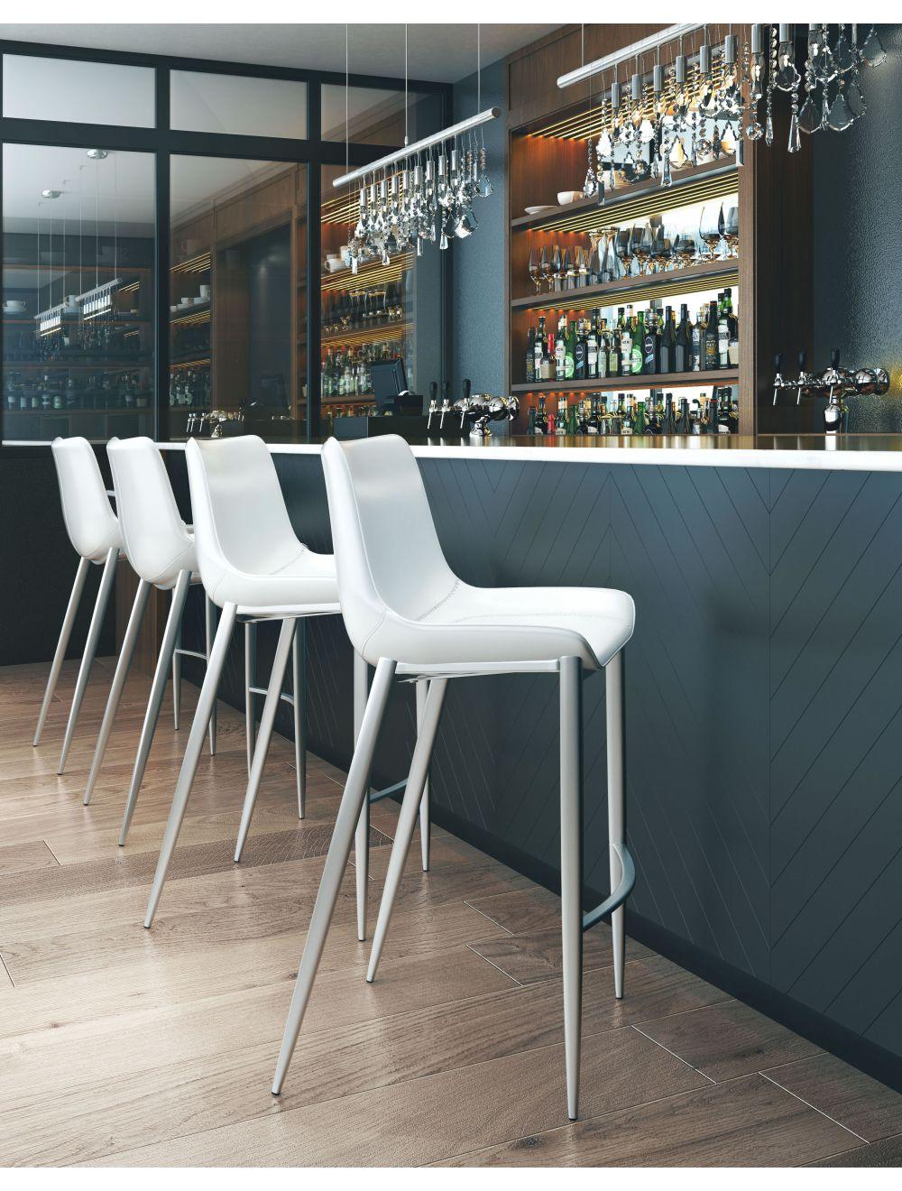 SwayLiving Magnus Bar Chair (Set of 2) White & Silver BAR STOOLS + COUNTER STOOLS