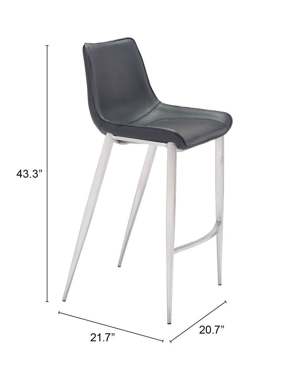 SwayLiving Magnus Bar Chair (Set of 2) Black & Silver BAR STOOLS + COUNTER STOOLS