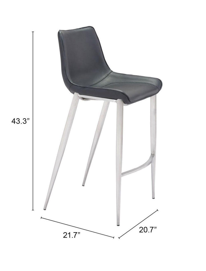 SwayLiving Magnus Bar Chair (Set of 2) Black & Silver BAR STOOLS + COUNTER STOOLS