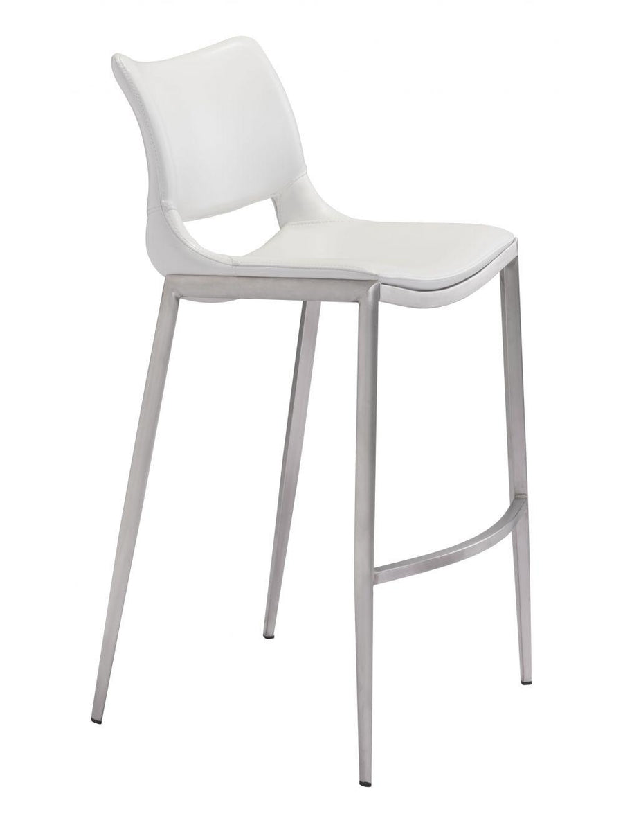SwayLiving Ace Bar Chair (Set of 2) White & Silver BAR STOOLS + COUNTER STOOLS