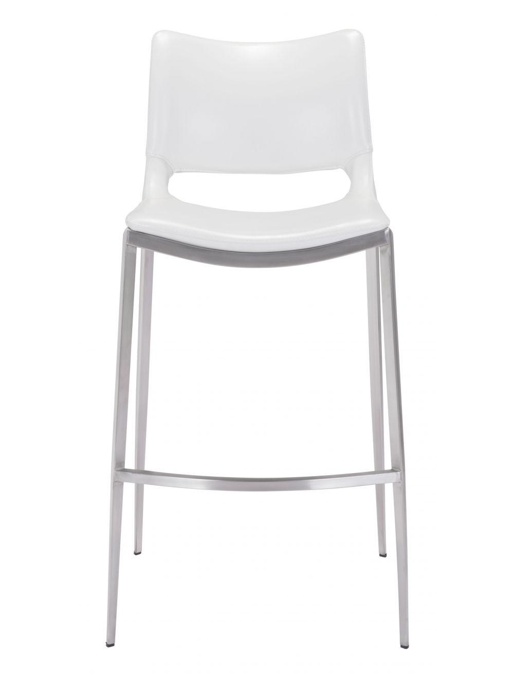 SwayLiving Ace Bar Chair (Set of 2) White & Silver BAR STOOLS + COUNTER STOOLS