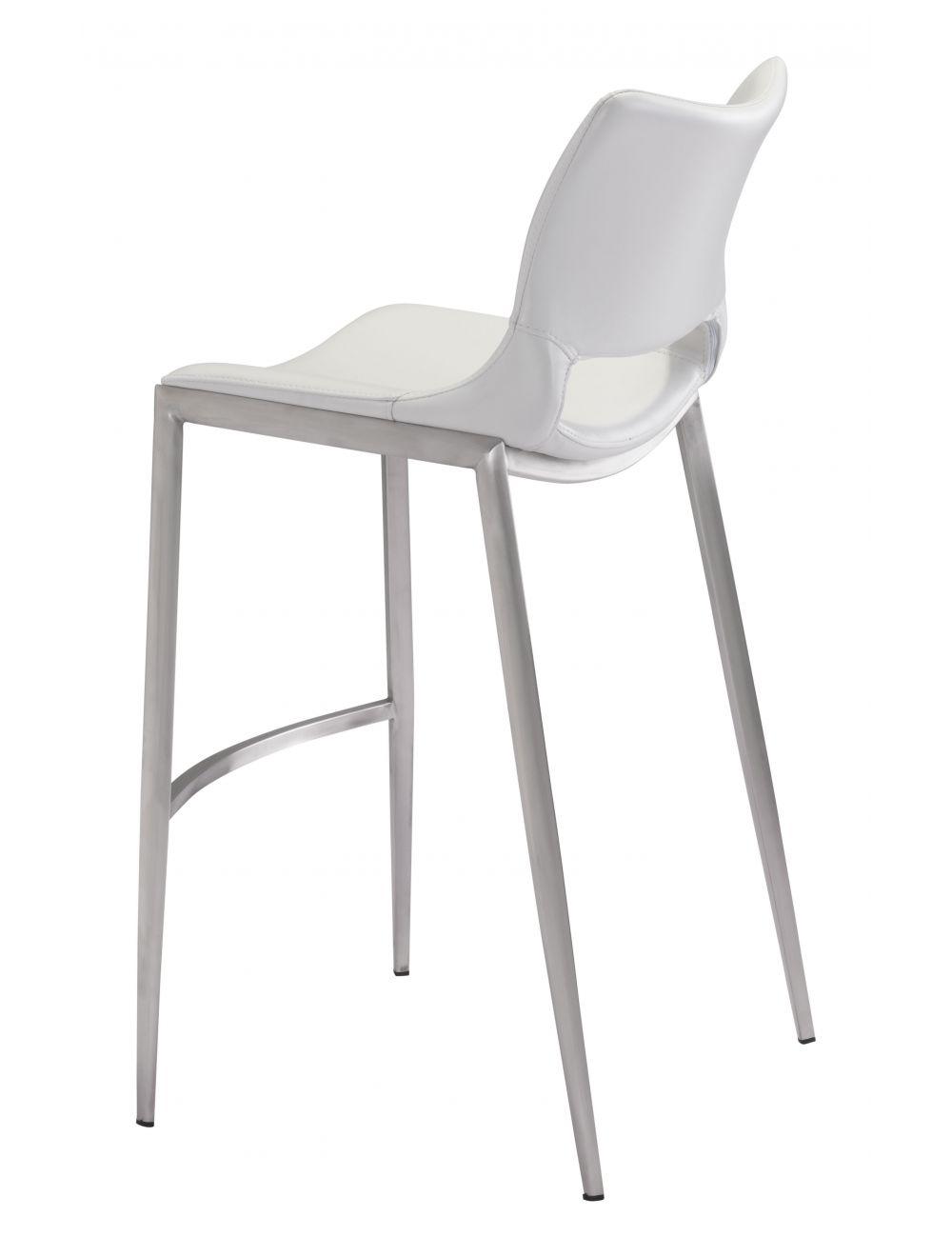 SwayLiving Ace Bar Chair (Set of 2) White & Silver BAR STOOLS + COUNTER STOOLS