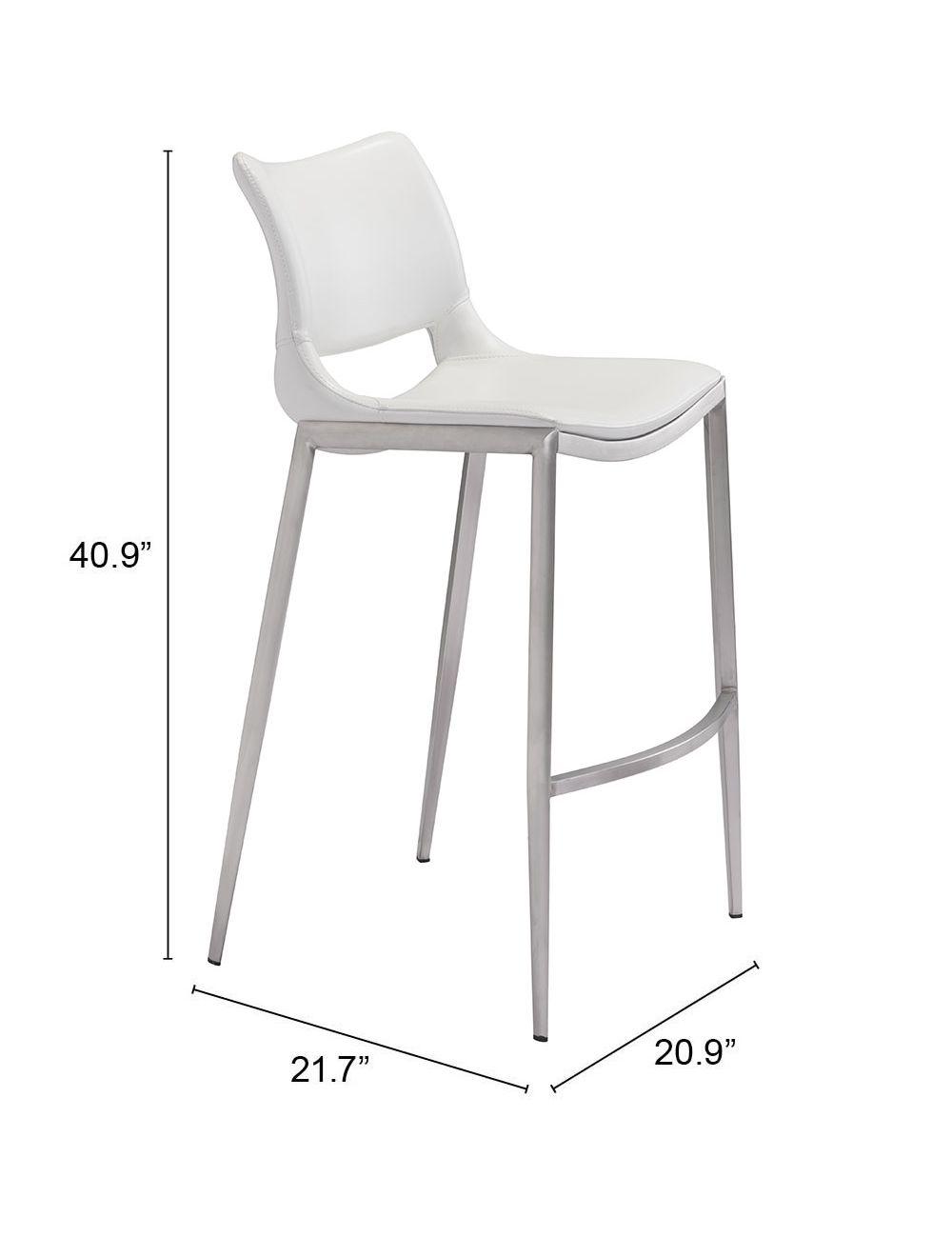 SwayLiving Ace Bar Chair (Set of 2) White & Silver BAR STOOLS + COUNTER STOOLS