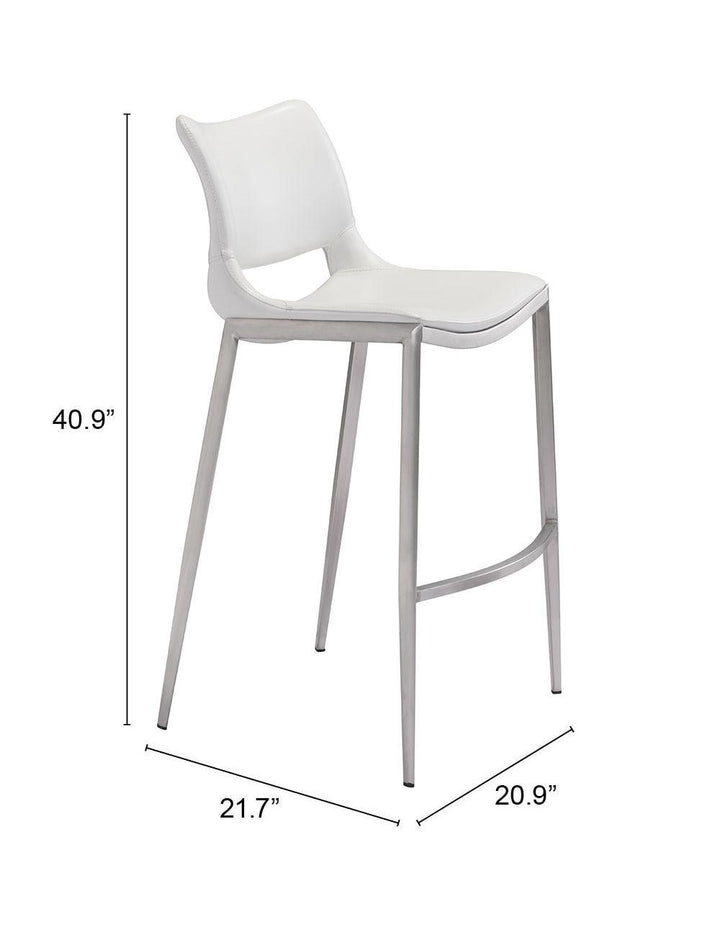 SwayLiving Ace Bar Chair (Set of 2) White & Silver BAR STOOLS + COUNTER STOOLS