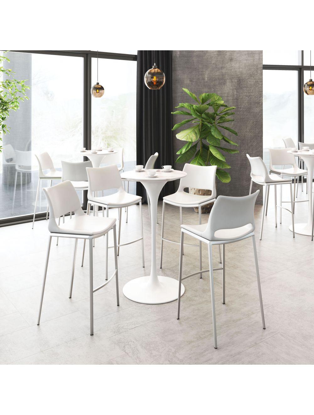 SwayLiving Ace Bar Chair (Set of 2) White & Silver BAR STOOLS + COUNTER STOOLS