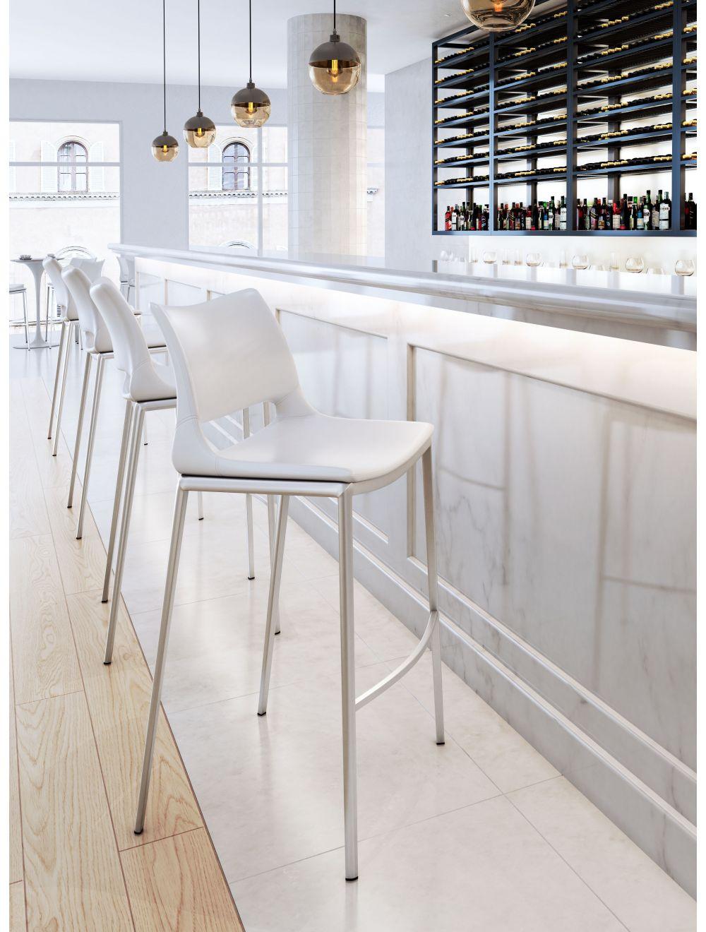 SwayLiving Ace Bar Chair (Set of 2) White & Silver BAR STOOLS + COUNTER STOOLS