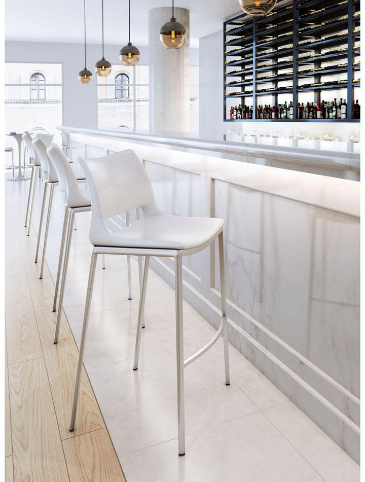 SwayLiving Ace Bar Chair (Set of 2) White & Silver BAR STOOLS + COUNTER STOOLS