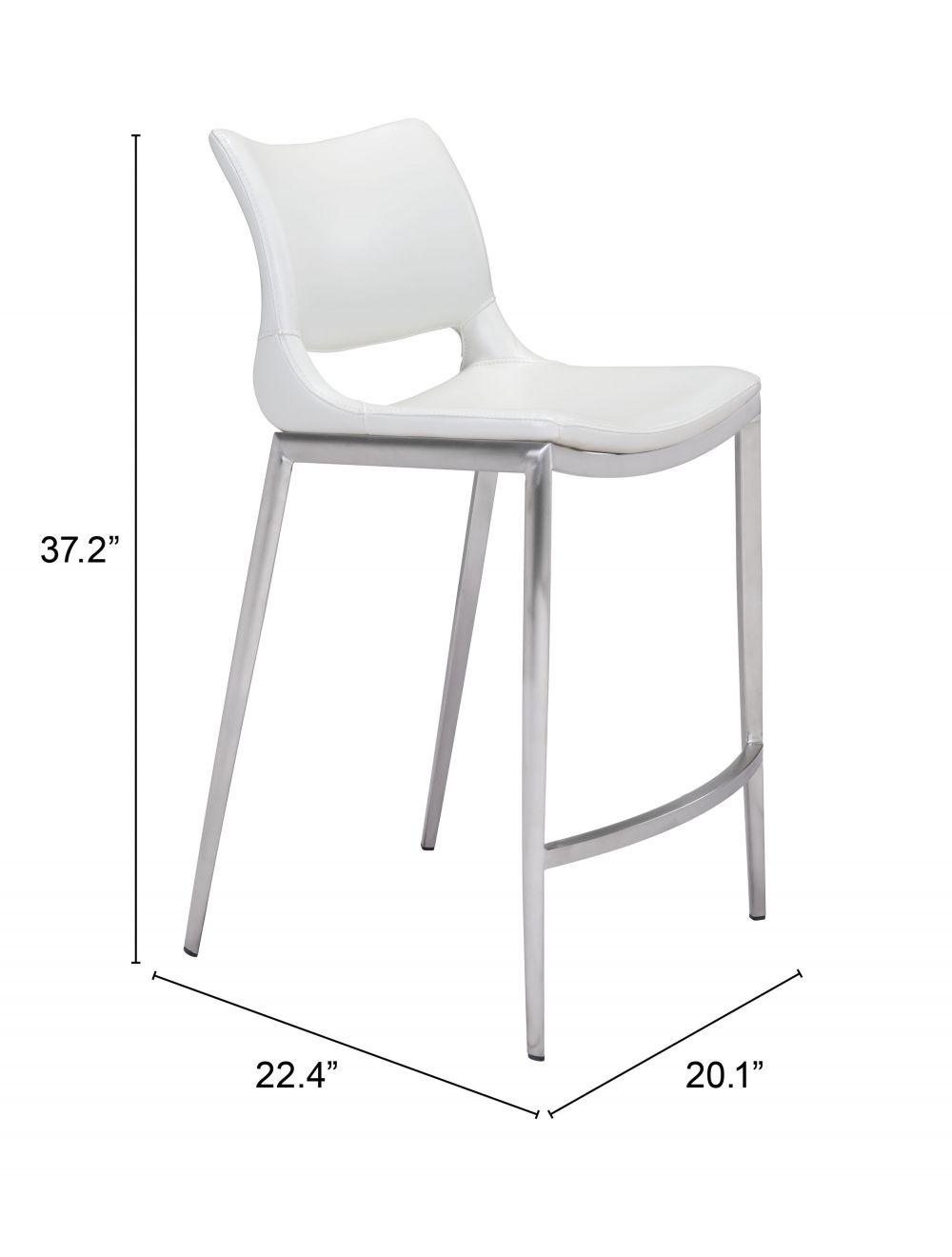 SwayLiving Ace Counter Chair (Set of 2) White & Silver BAR STOOLS + COUNTER STOOLS