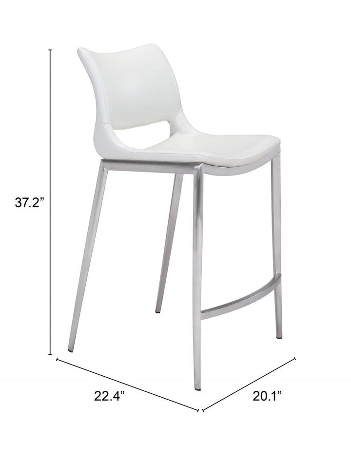 SwayLiving Ace Counter Chair (Set of 2) White & Silver BAR STOOLS + COUNTER STOOLS