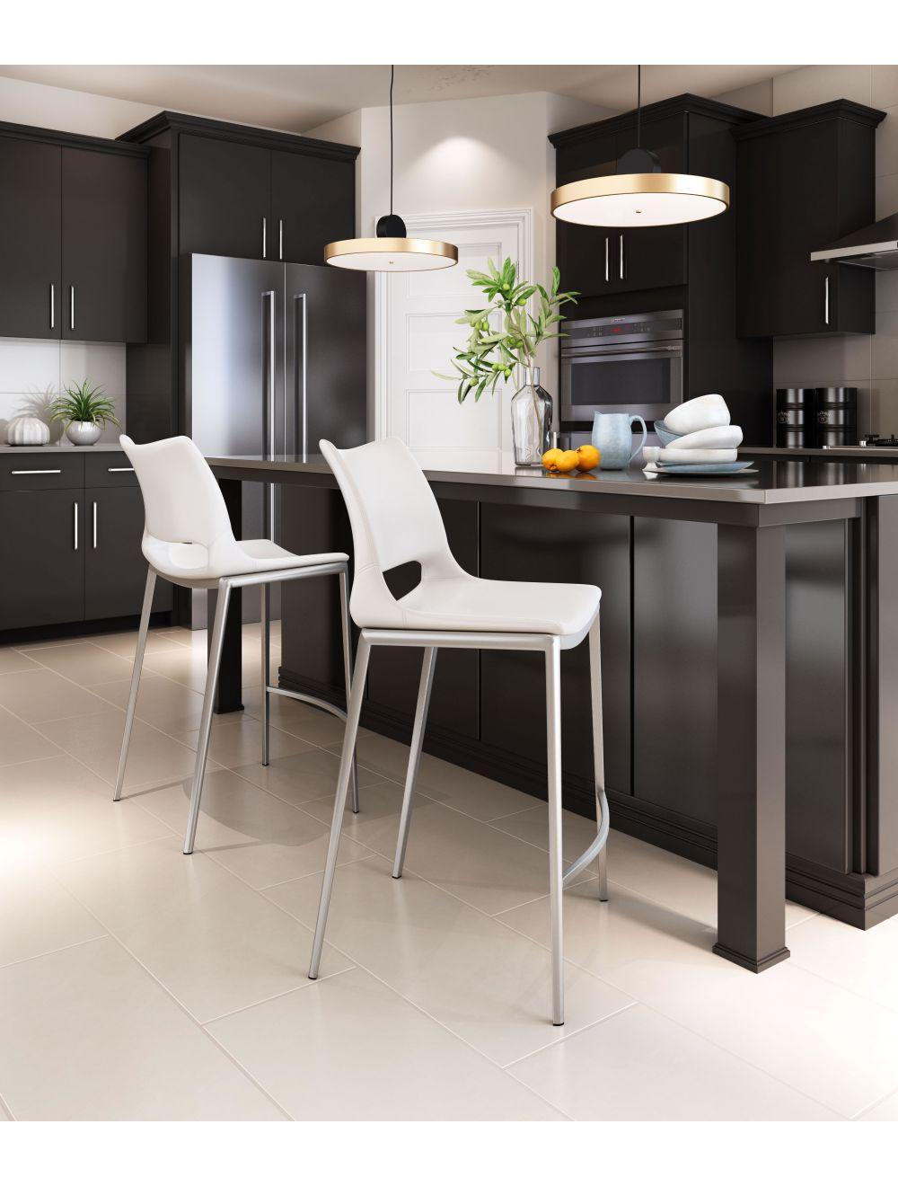 SwayLiving Ace Counter Chair (Set of 2) White & Silver BAR STOOLS + COUNTER STOOLS