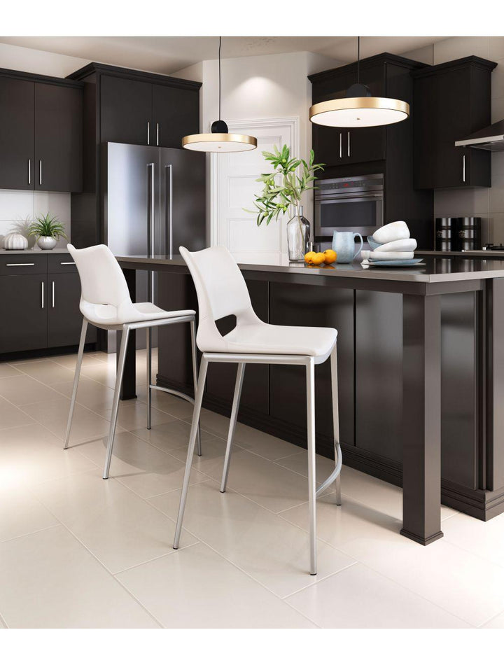 SwayLiving Ace Counter Chair (Set of 2) White & Silver BAR STOOLS + COUNTER STOOLS
