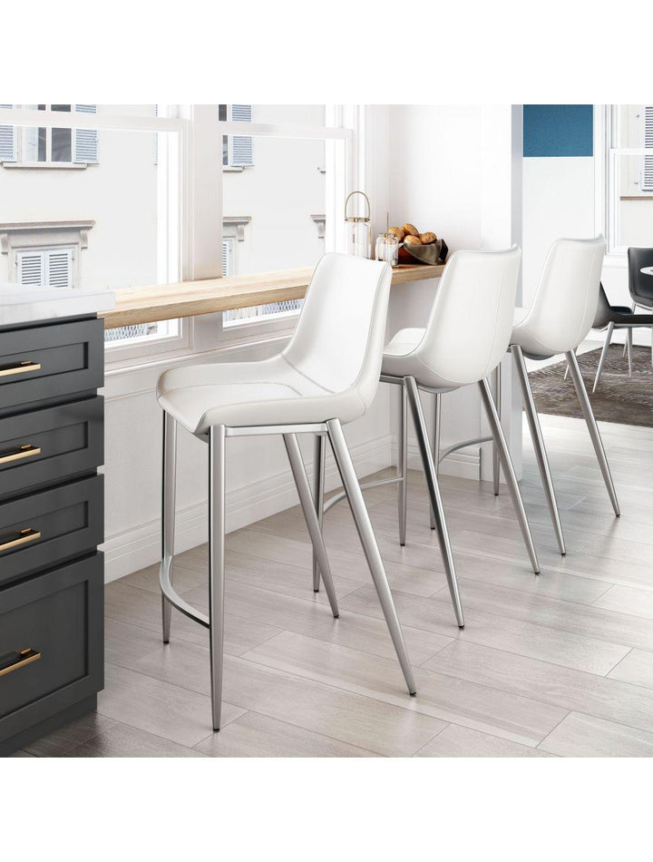 SwayLiving Magnus Counter Chair (Set of 2) White & Silver BAR STOOLS + COUNTER STOOLS