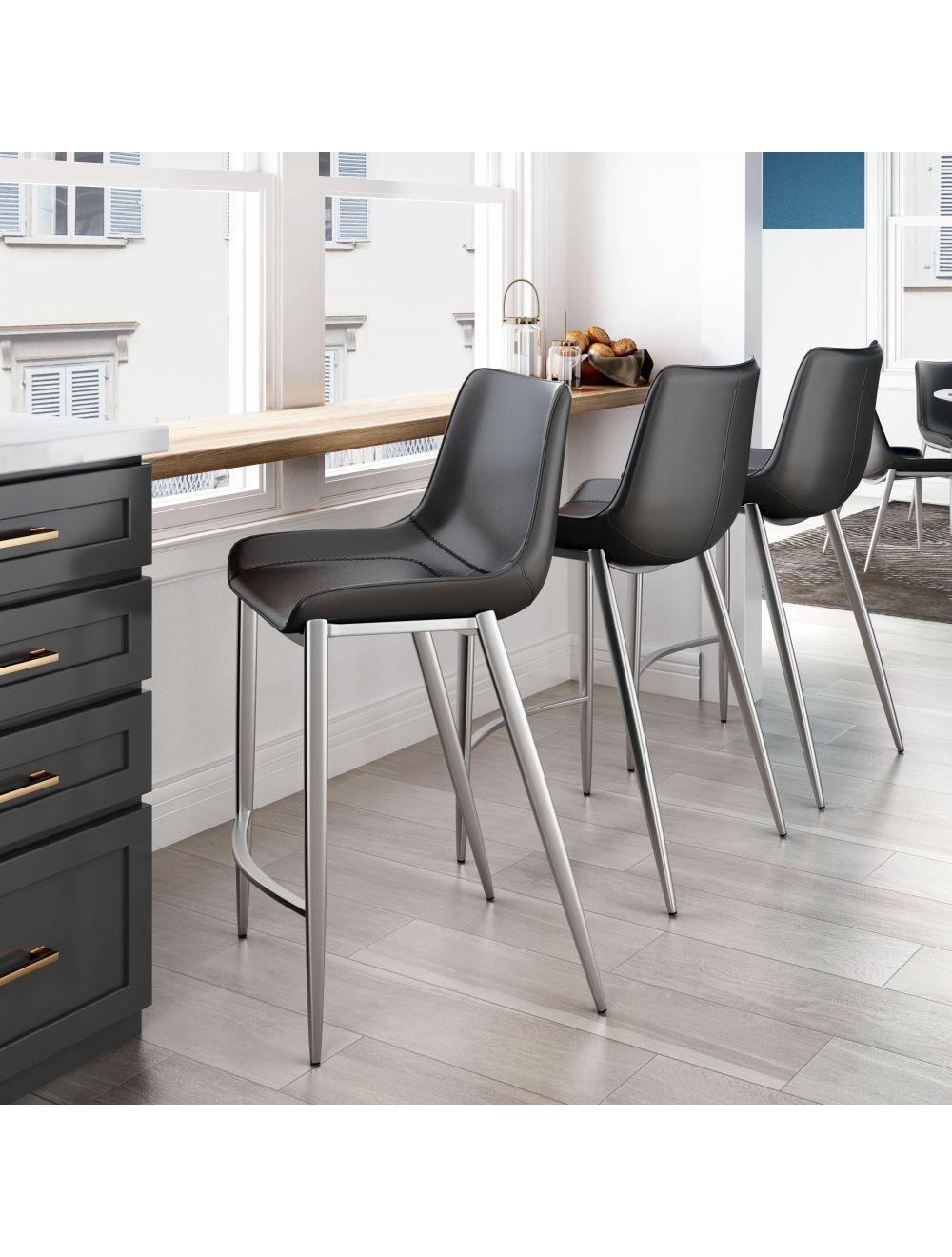 SwayLiving Magnus Counter Chair (Set of 2) Black & Silver BAR STOOLS + COUNTER STOOLS