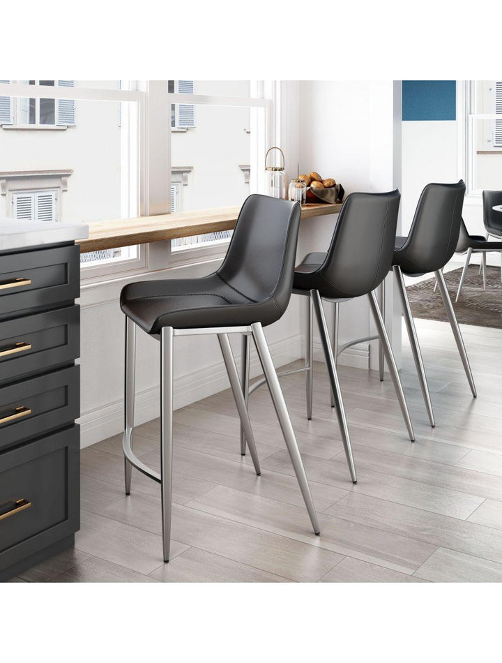 SwayLiving Magnus Counter Chair (Set of 2) Black & Silver BAR STOOLS + COUNTER STOOLS