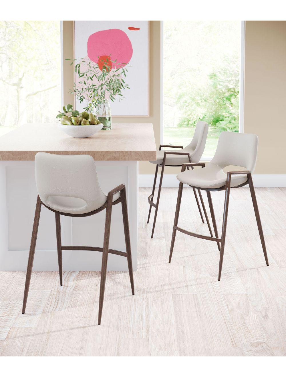 SwayLiving Desi Counter Chair (Set of 2) Beige & Walnut BAR STOOLS + COUNTER STOOLS