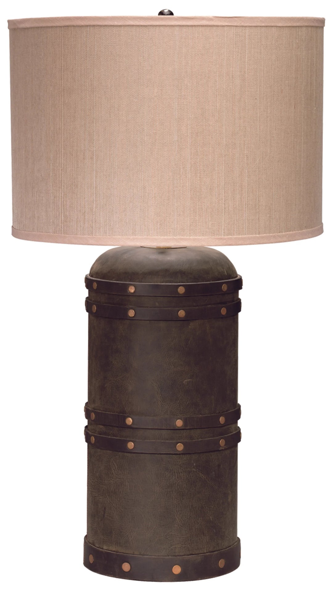 SwayLiving Barrell Leather Table Lamp with Elephant Hemp Shade TABLE LAMPS