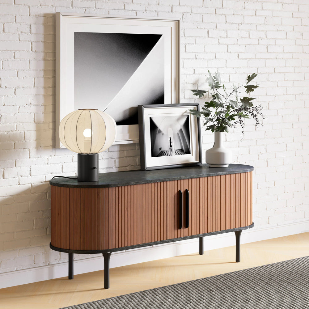 SwayLiving Koriana Entertainment Stand Black & Walnut MEDIA + TV STANDS