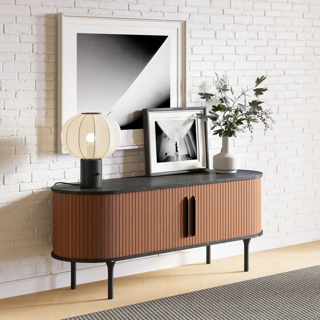 SwayLiving Koriana Entertainment Stand Black & Walnut MEDIA + TV STANDS