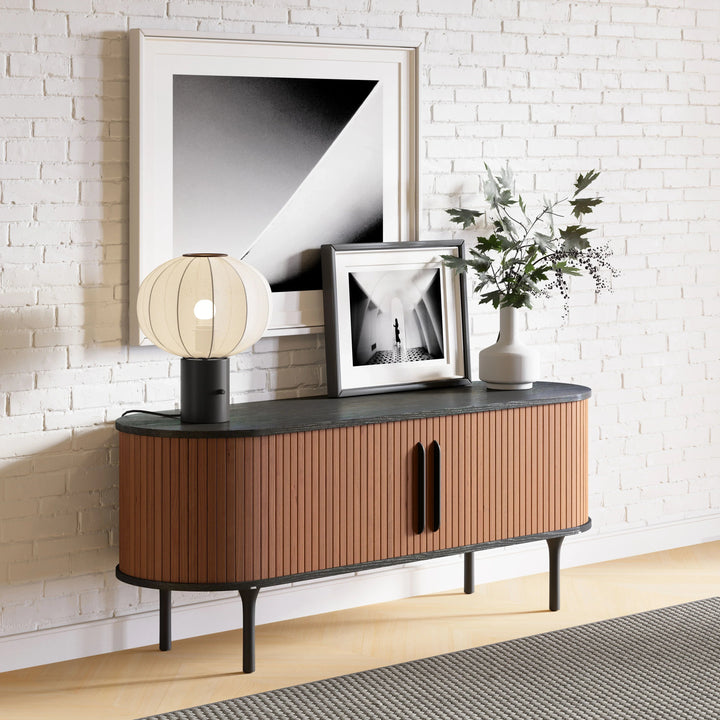SwayLiving Koriana Entertainment Stand Black & Walnut MEDIA + TV STANDS