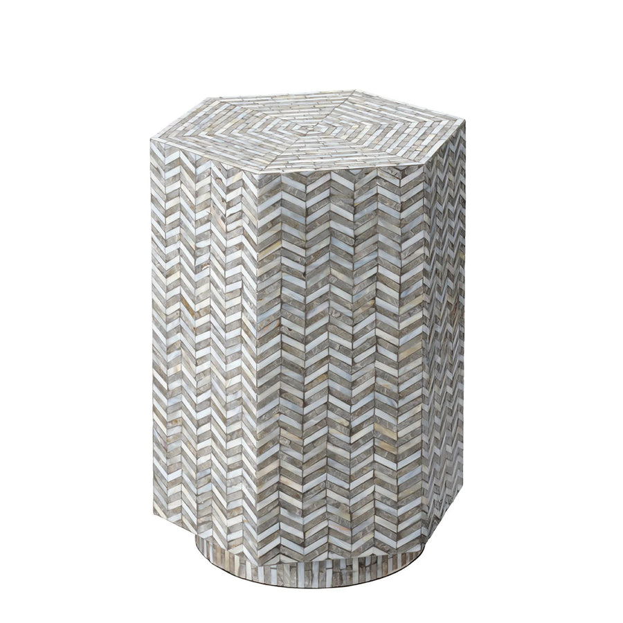 SwayLiving Brando Mother of Pearl Textured Hexagon Side Table ACCENT TABLES