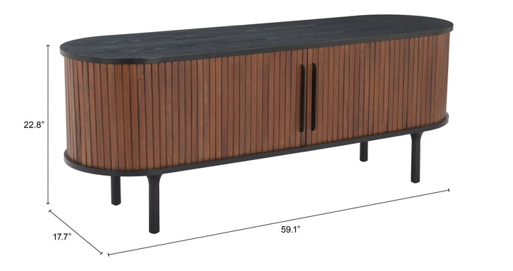 SwayLiving Koriana Entertainment Stand Black & Walnut MEDIA + TV STANDS