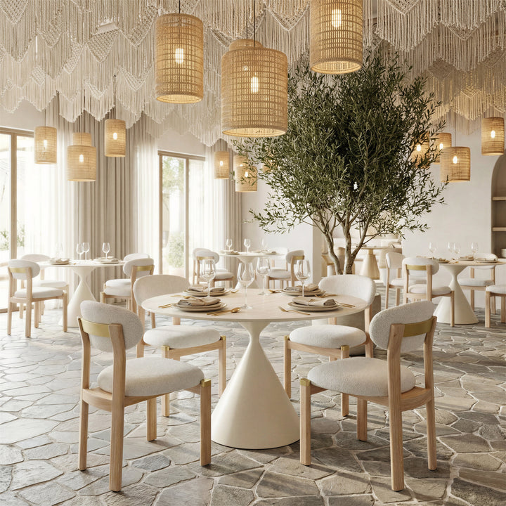 Plinn Dining Table Light Beige & White
