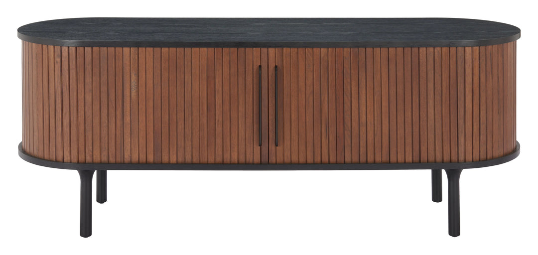 SwayLiving Koriana Entertainment Stand Black & Walnut MEDIA + TV STANDS