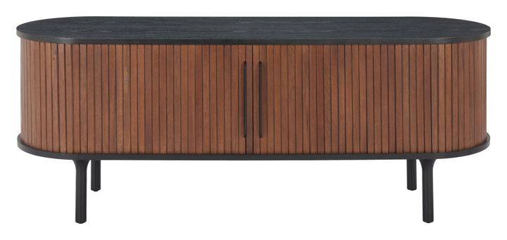 SwayLiving Koriana Entertainment Stand Black & Walnut MEDIA + TV STANDS