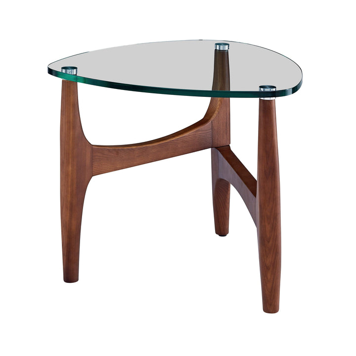 SwayLiving Ledell 24" Side Table in Clear Glass and Walnut ACCENT TABLES