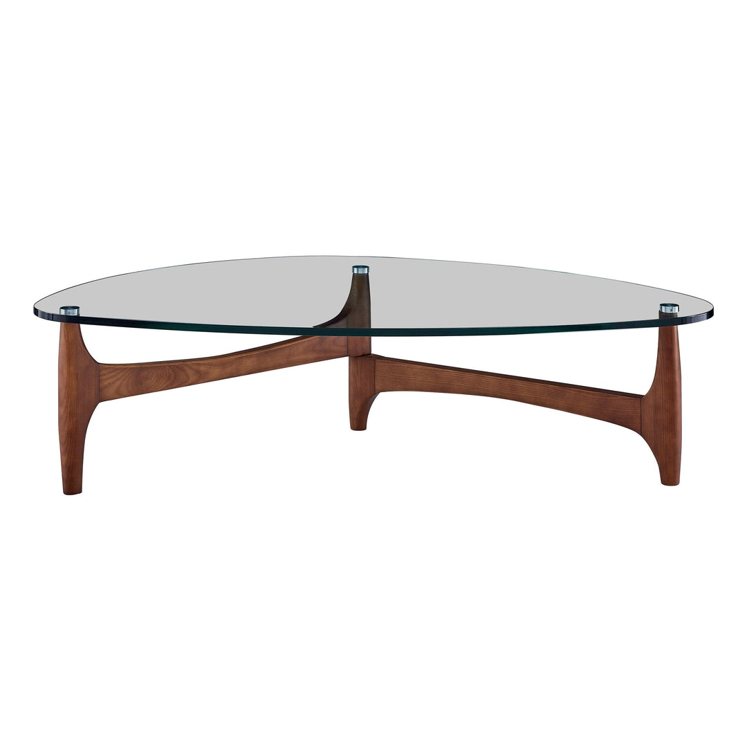 SwayLiving LEDELL 51" COFFEE TABLE IN CLEAR GLASS WITH WALNUT BASE COFFEE TABLES