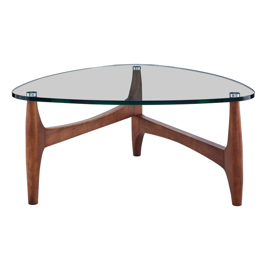 SwayLiving LEDELL 35" COFFEE TABLE IN CLEAR GLASS WITH WALNUT BASE COFFEE TABLES