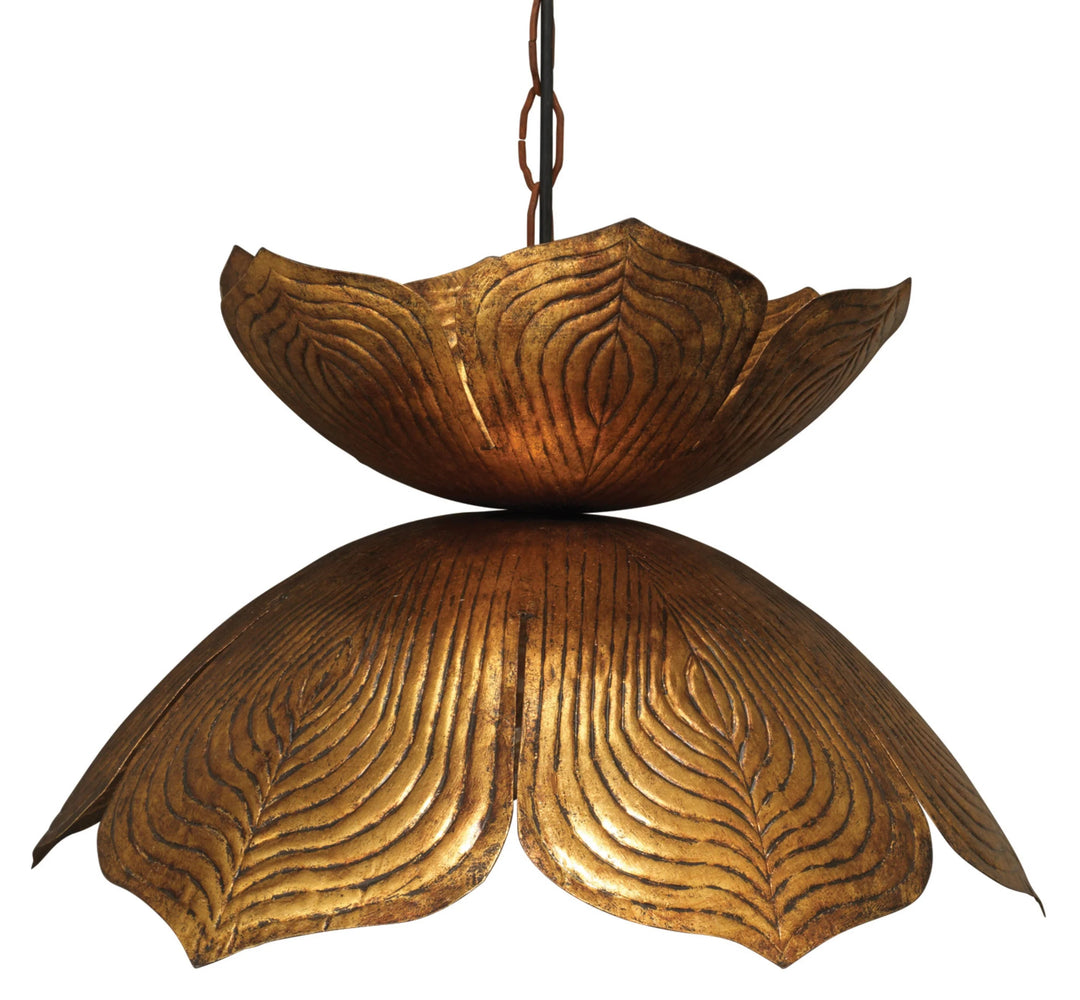 SwayLiving Flowering Lotus 1-Light Iron Pendant, Antique Gold, Large PENDANT LIGHTING