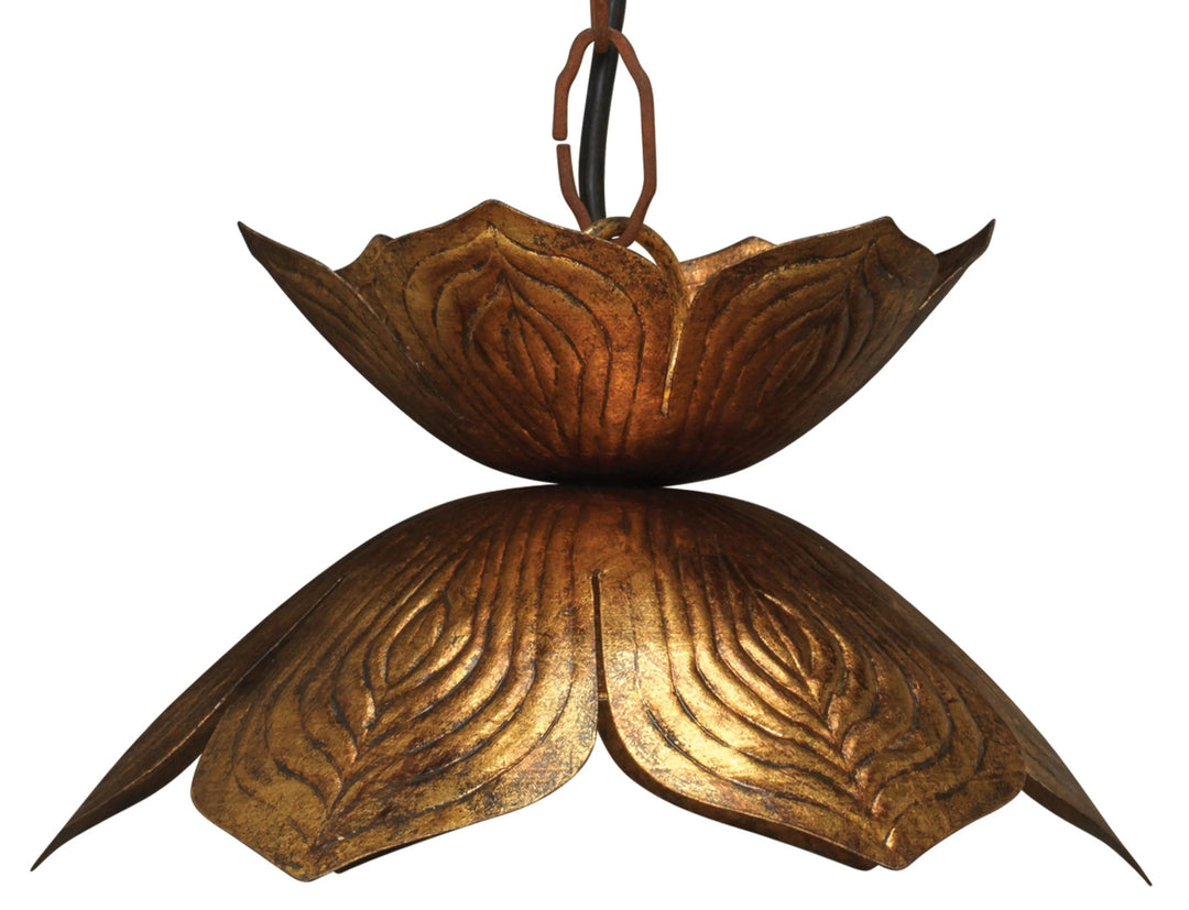 SwayLiving Flowering Lotus Iron Pendant, Antique Gold, Small PENDANT LIGHTING
