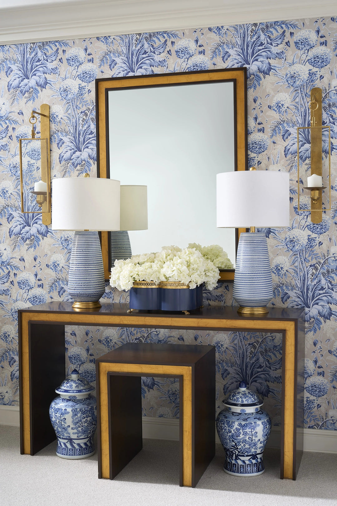 Blue/White Glaze/Antique Gold Leaf