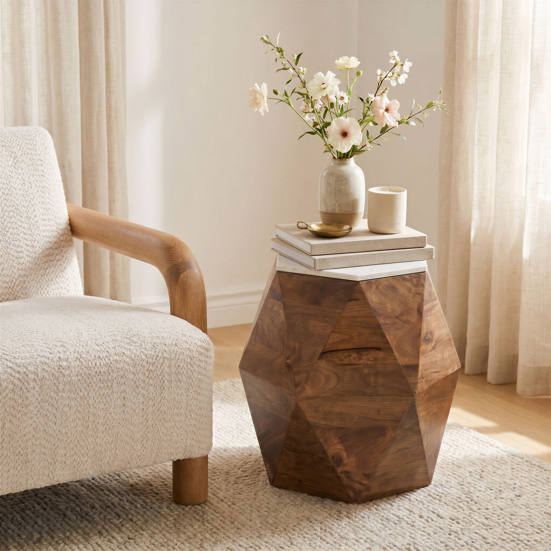 Bisel Side Table White & Walnut