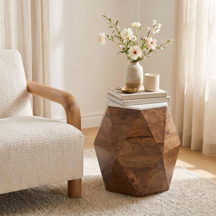 Bisel Side Table White & Walnut