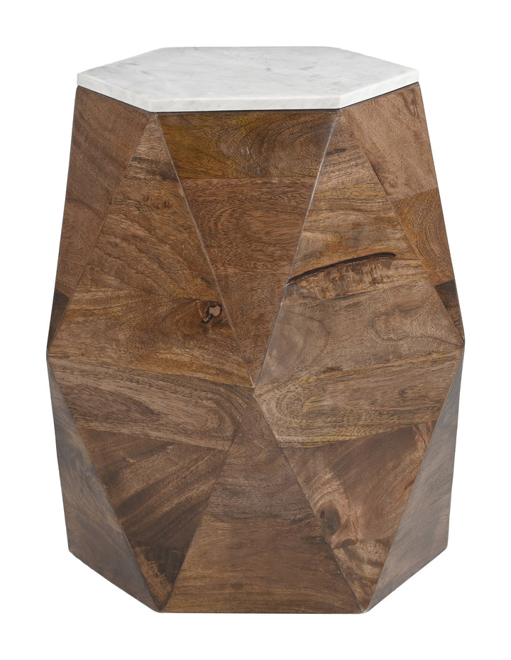 Bisel Side Table White & Walnut