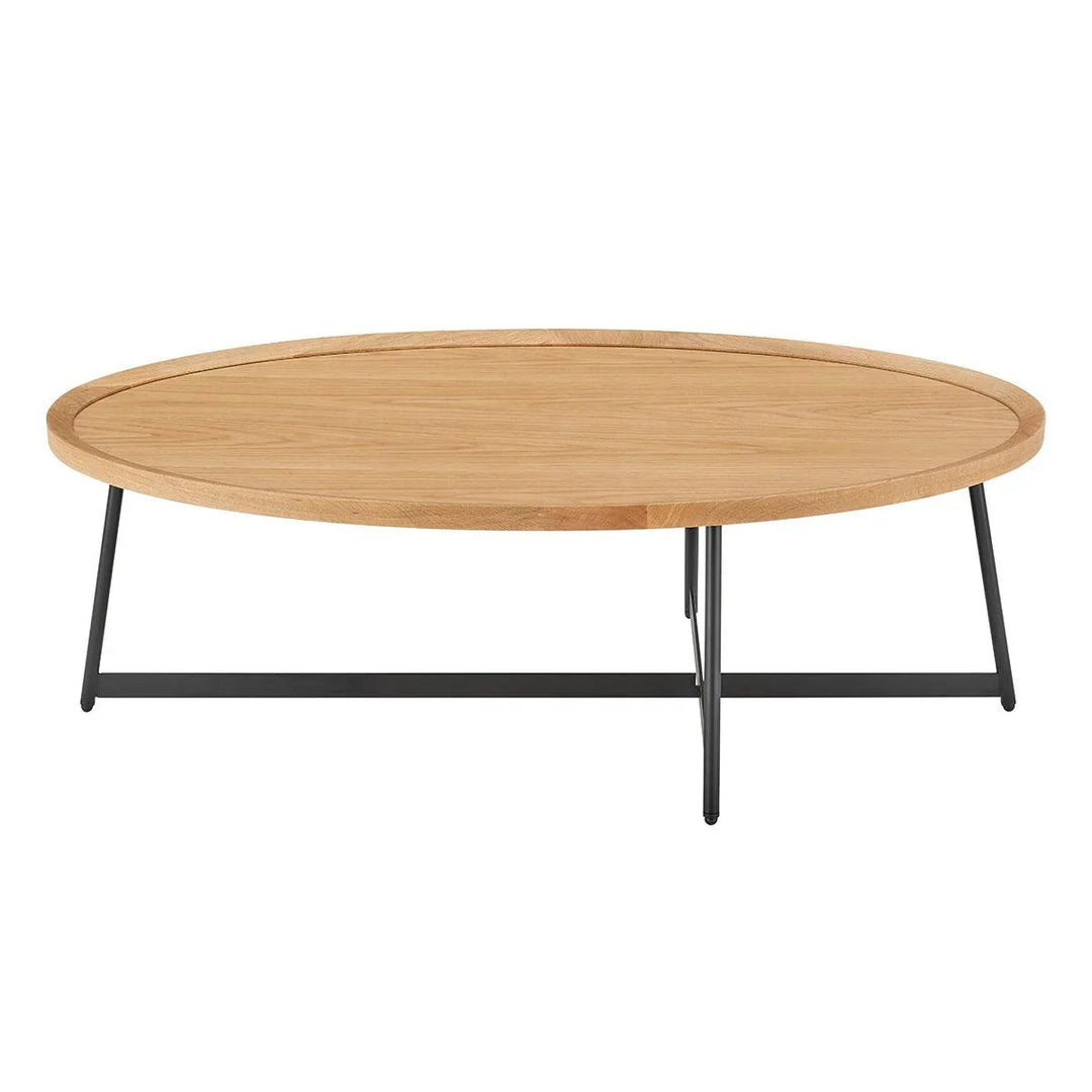 SwayLiving NIKLAUS 47" OVAL COFFEE TABLE IN OAK AND BLACK BASE COFFEE TABLES