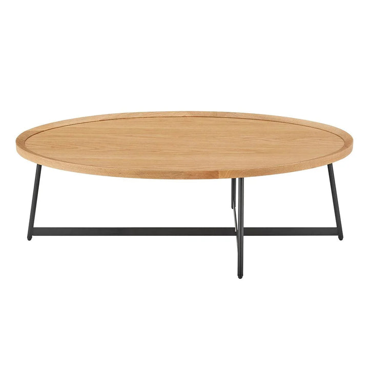 SwayLiving NIKLAUS 47" OVAL COFFEE TABLE IN OAK AND BLACK BASE COFFEE TABLES