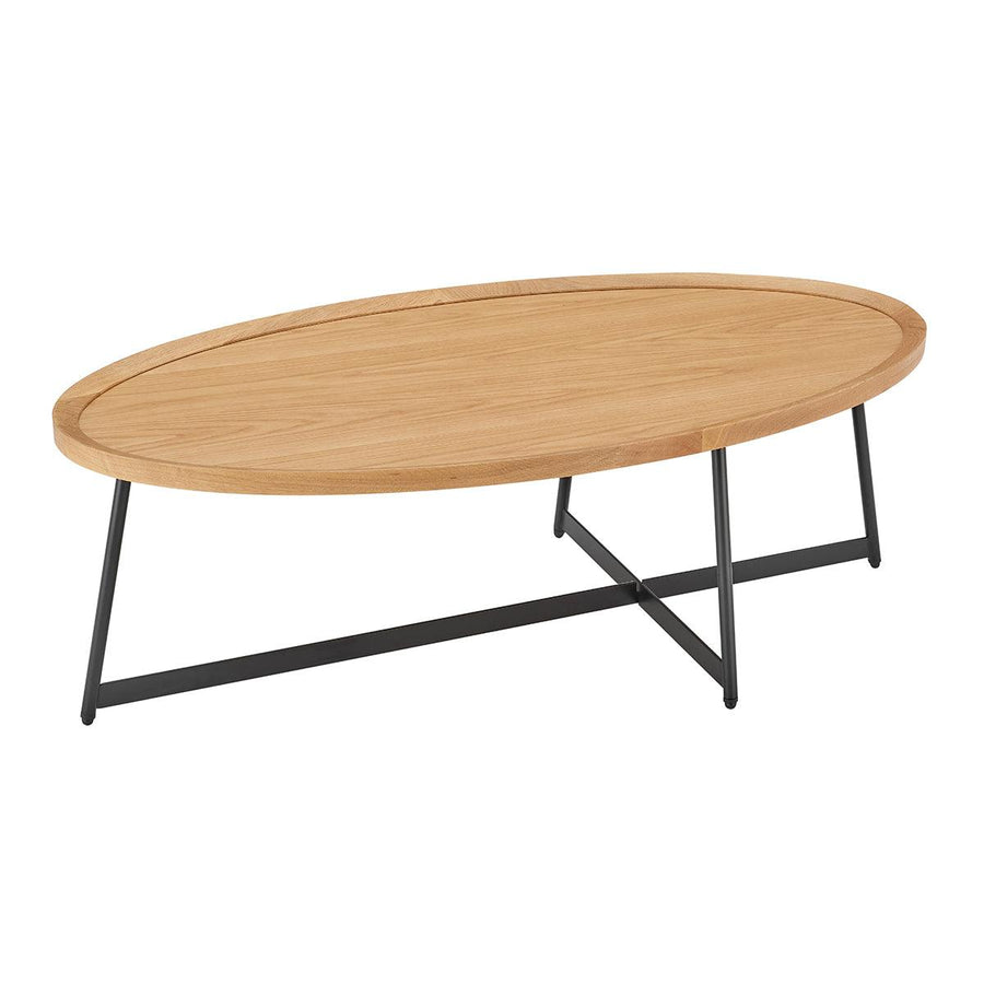 SwayLiving NIKLAUS 47" OVAL COFFEE TABLE IN OAK AND BLACK BASE COFFEE TABLES