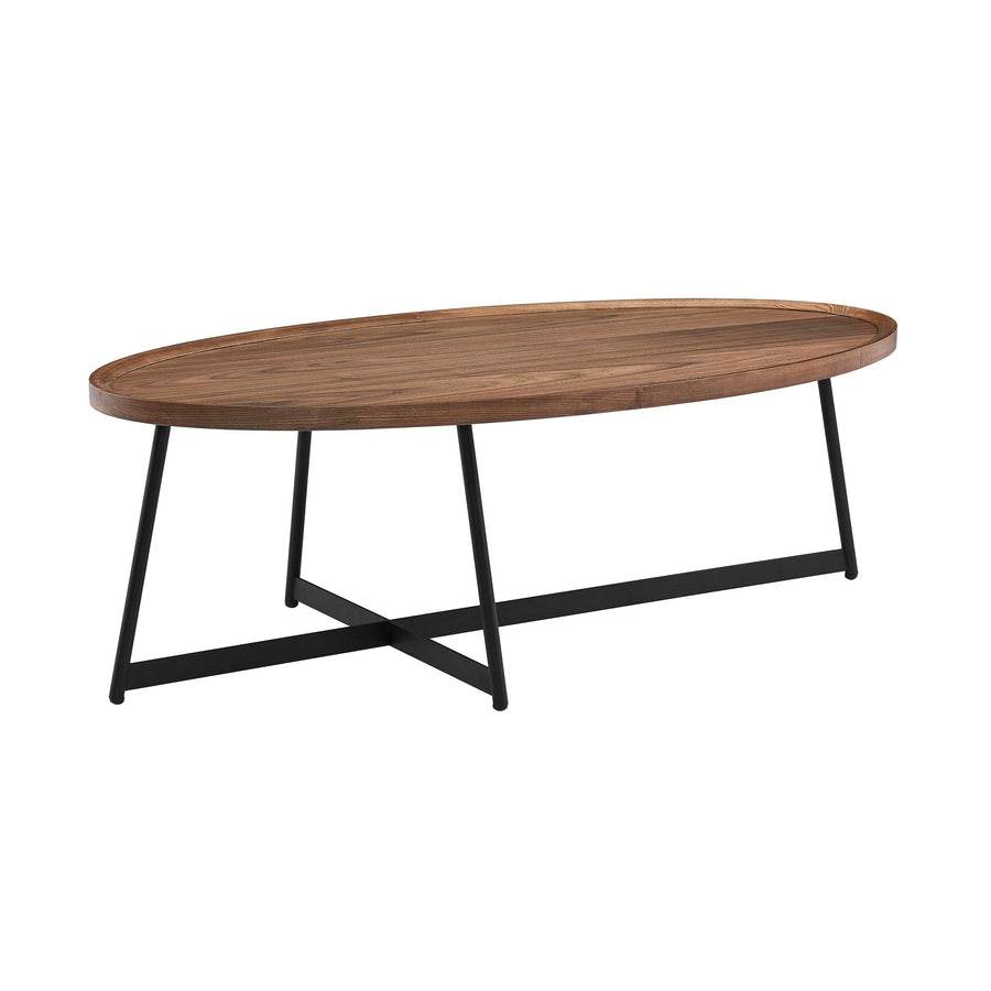 SwayLiving NIKLAUS 47" OVAL COFFEE TABLE IN AMERICAN WALNUT WITH BLACK BASE COFFEE TABLES