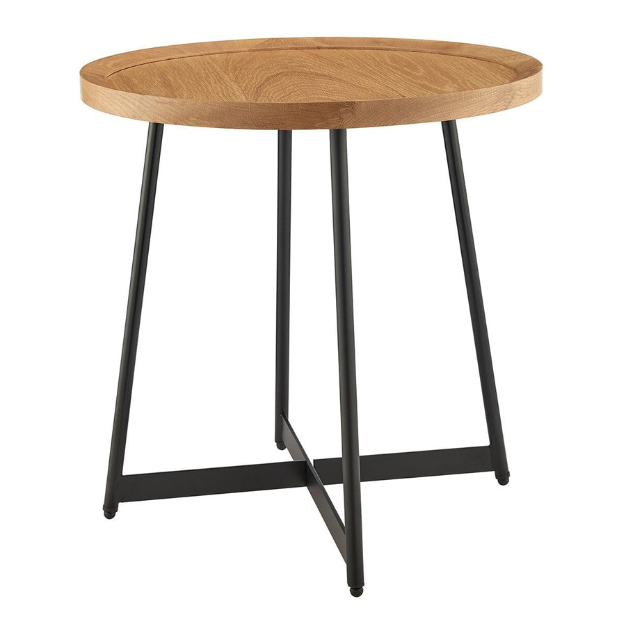 SwayLiving Niklaus 22" Round Side Table in Oak and Black Base ACCENT TABLES