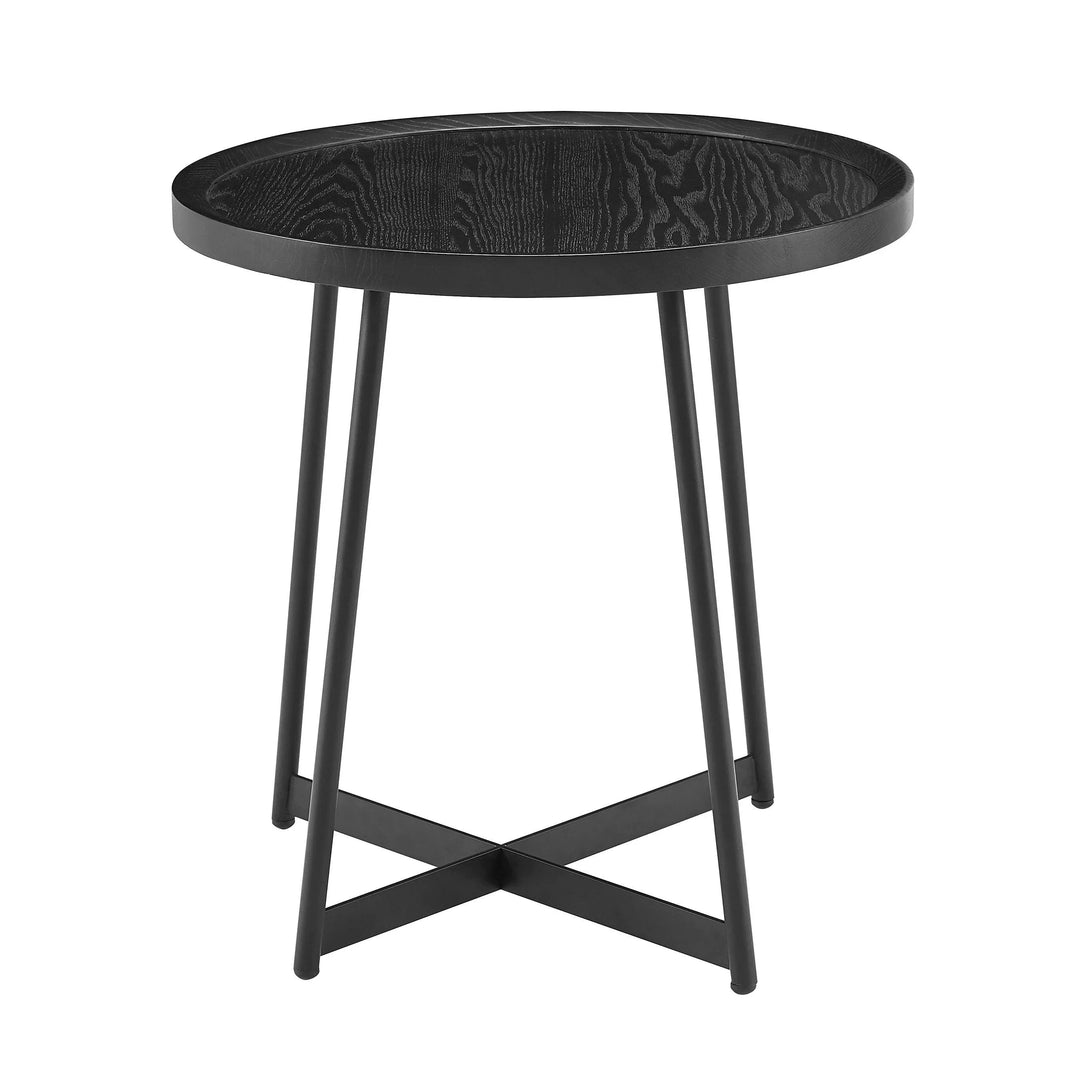 SwayLiving Niklaus 22" Round Side Table in Black Ash Wood and Black Base ACCENT TABLES