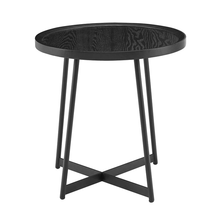 SwayLiving Niklaus 22" Round Side Table in Black Ash Wood and Black Base ACCENT TABLES